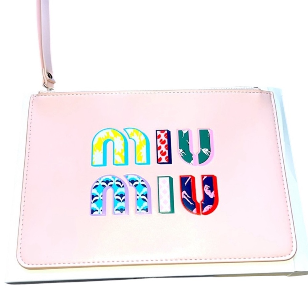 Miu Miu Multicolor Logo Pink Wristlet